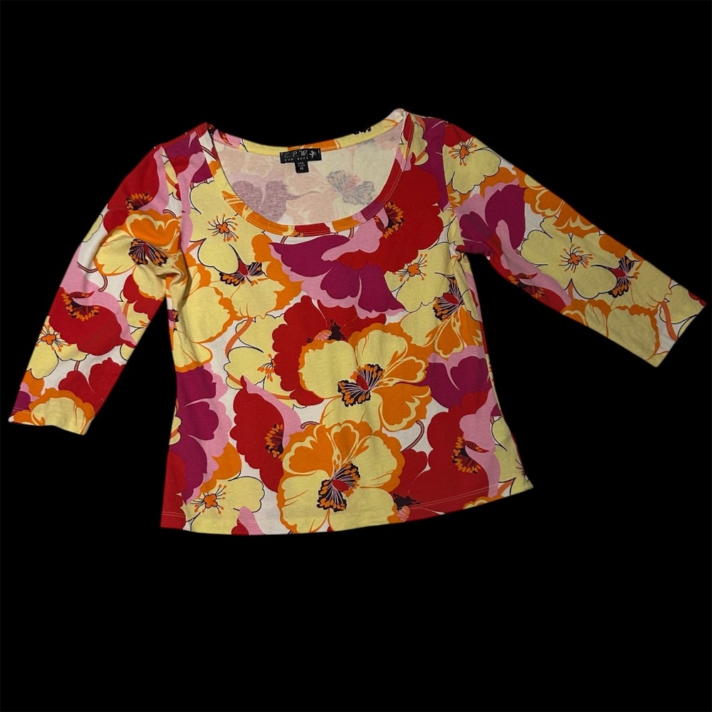 Women's Colorful Vintage C.P.W. New York Blouse 3/4  Sleeve Size M